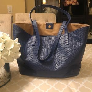 GiGi New York blue embossed leather python tote